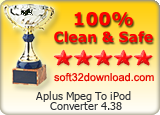 Aplus Mpeg To iPod Converter 4.38 Clean & Safe award